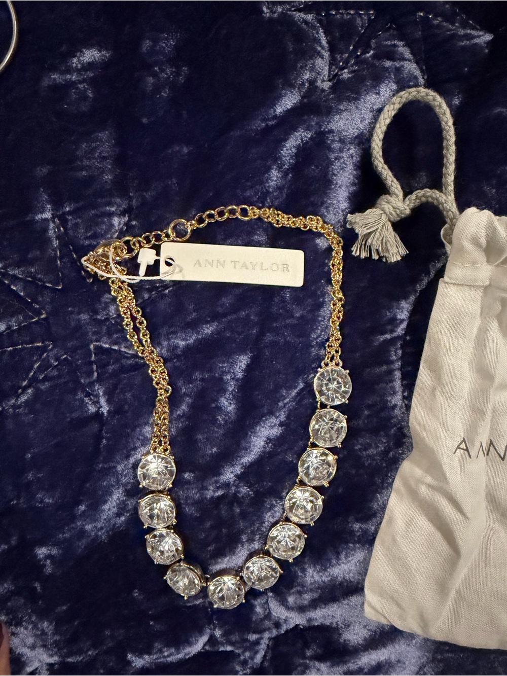 Ann Taylor Gold and Clear Crystal Bib Necklace